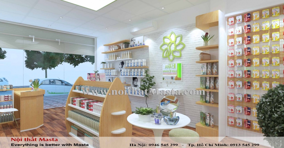 Thiết kế shop mỹ phẩm hiện đại, sang trọng của chị Hằng tại Tân Bình